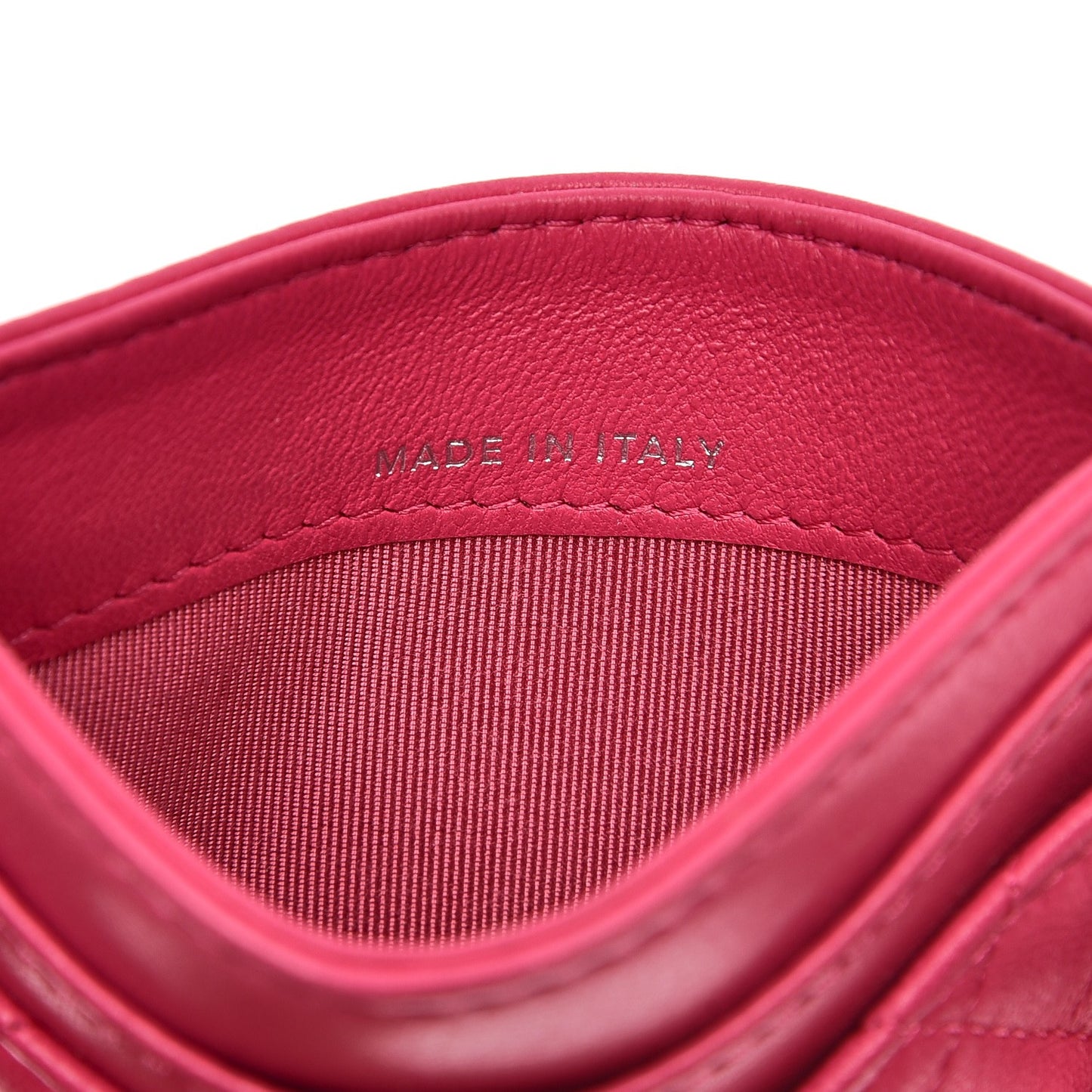 Lambskin Quilted Card Holder Fuchsia