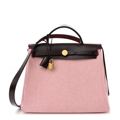 Hermes Criss Viking Vache Hunter Herbag Zip Retourne 31 PM Ecru Brique Anemone Rouge Sellier 1 of 15