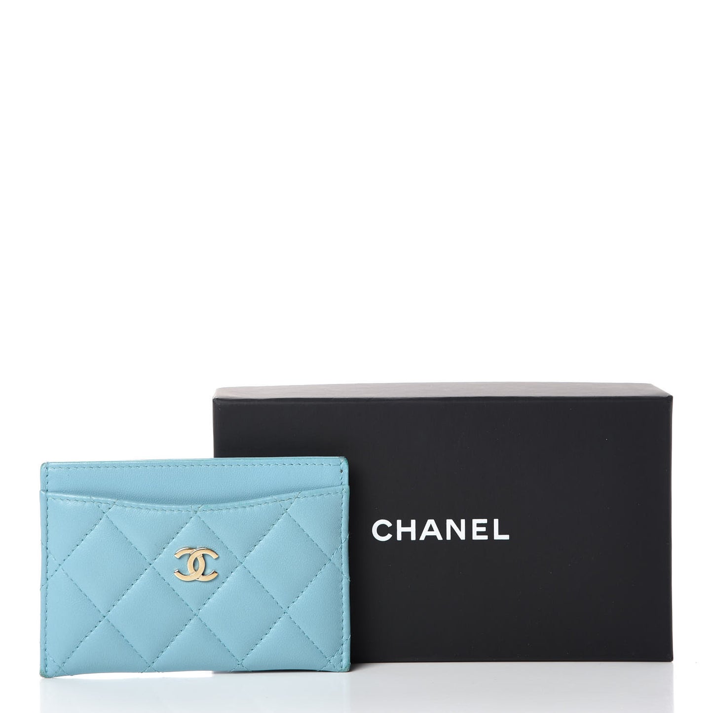 Lambskin Quilted Card Holder Blue