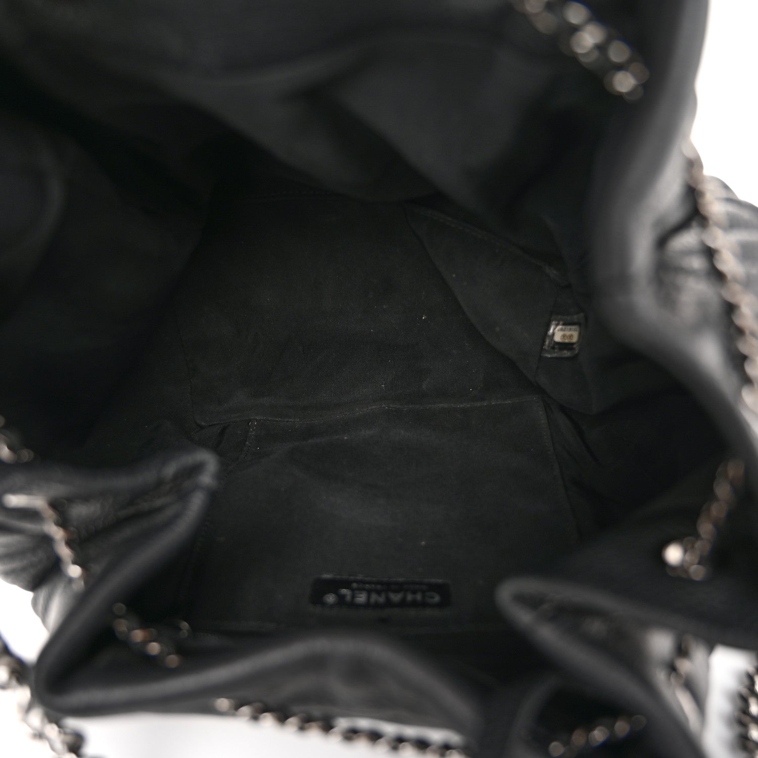 Chanel Deerskin Chevron Medium CC Chain Bucket Drawstring Bag Black 5 of 11