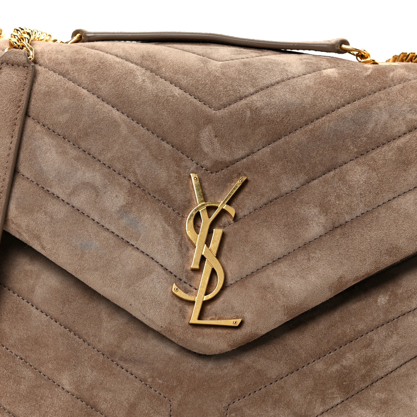 Suede Y Quilted Monogram Medium Loulou Chain Satchel Taupe