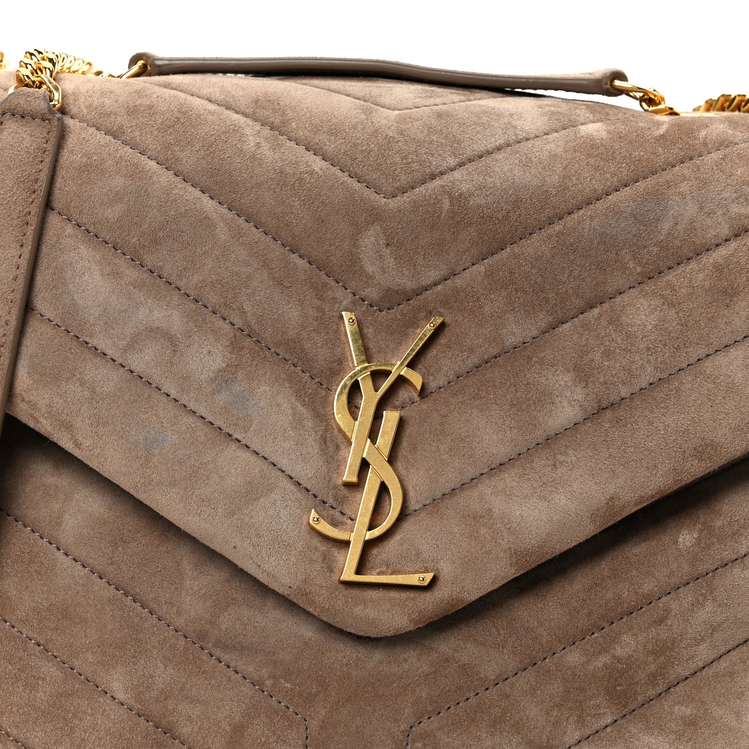 Saint Laurent Suede Y Quilted Monogram Medium Loulou Chain Satchel Taupe 9 of 11