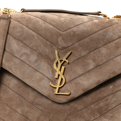 Saint Laurent Suede Y Quilted Monogram Medium Loulou Chain Satchel Taupe 9 of 11
