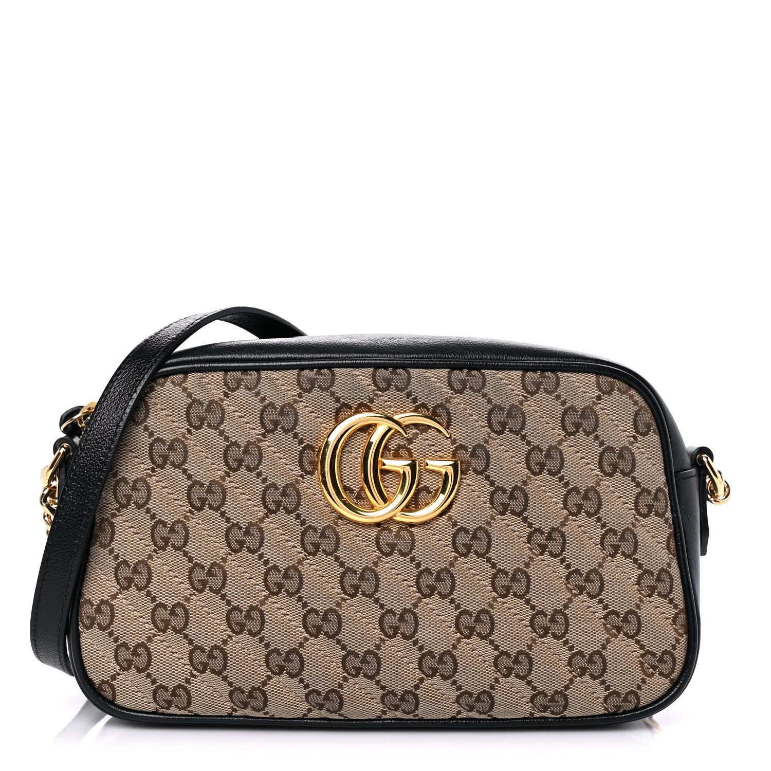 Gucci Monogram Matelasse Diagonal Small GG Marmont Chain Shoulder Bag Beige Black 1 of 14