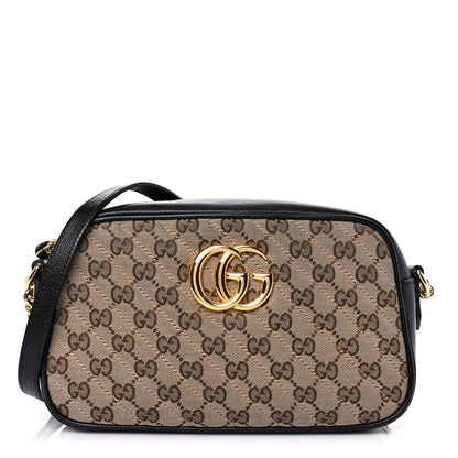 Gucci Monogram Matelasse Diagonal Small GG Marmont Chain Shoulder Bag Beige Black 1 of 14