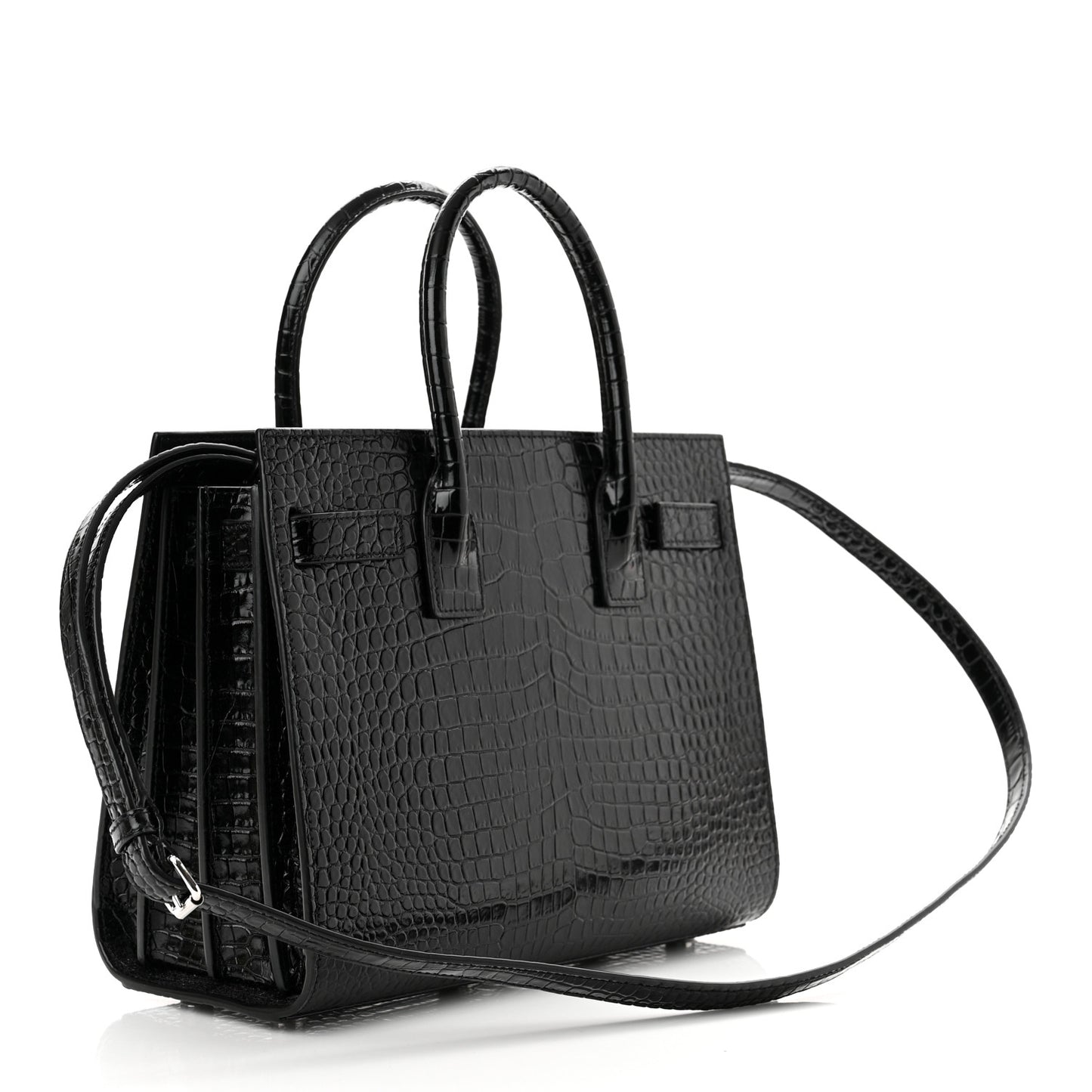 Calfskin Crocodile Embossed Small Sac de Jour Black