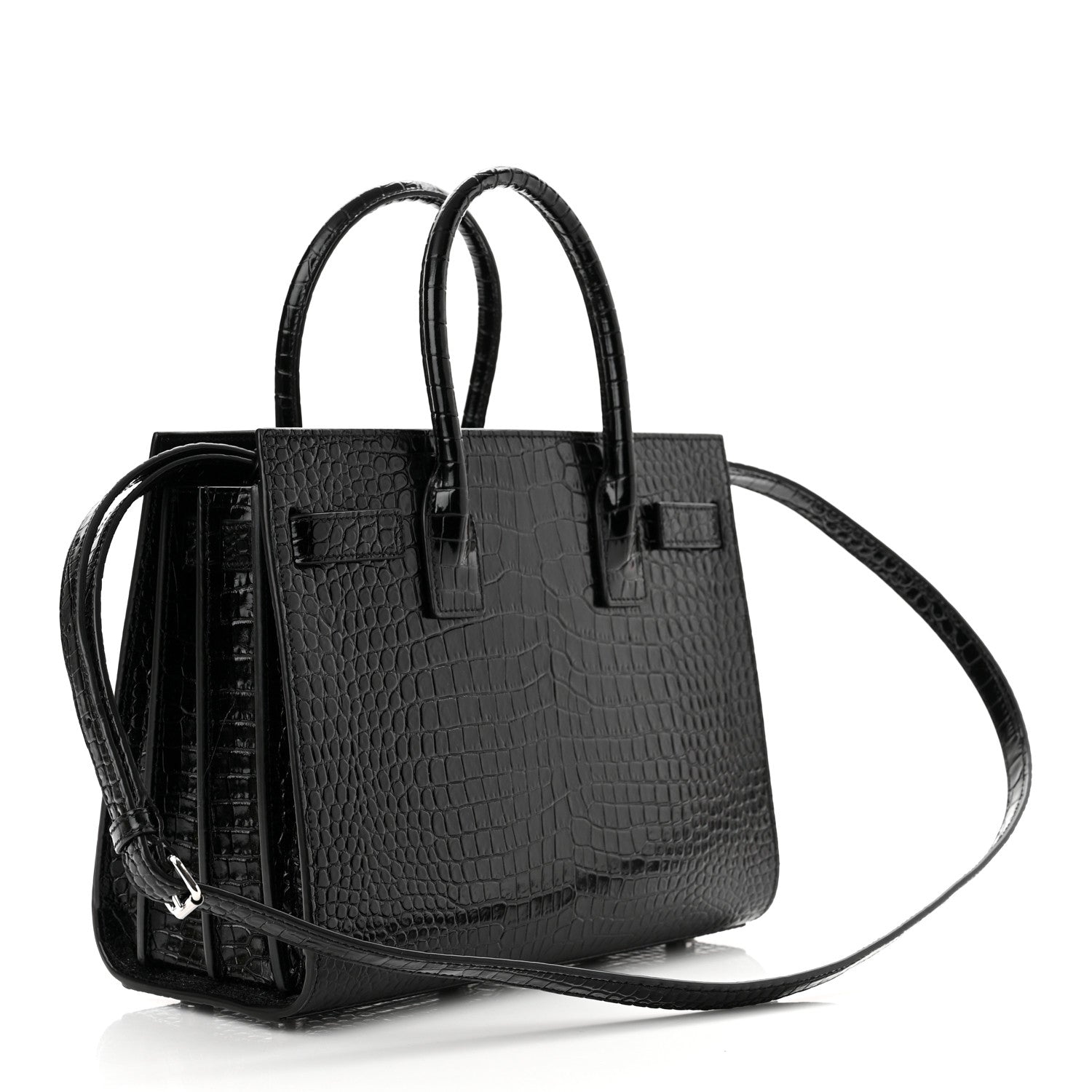 Saint Laurent Calfskin Crocodile Embossed Small Sac de Jour Black 3 of 9