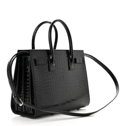 Saint Laurent Calfskin Crocodile Embossed Small Sac de Jour Black 3 of 9