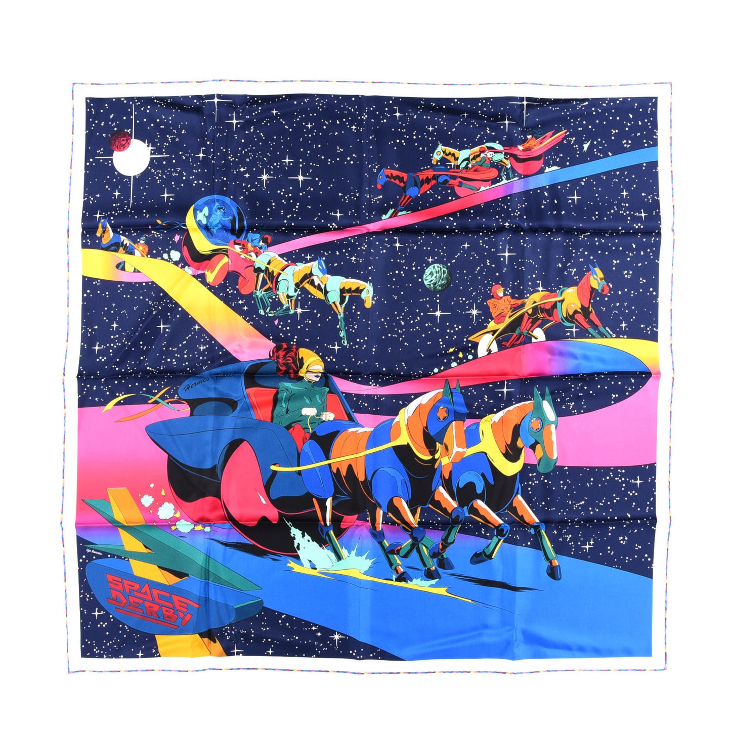 Silk Space Derby Scarf 90 Marine Rose Vif Multicolor