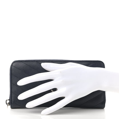Saint Laurent Grain De Poudre Matelasse Chevron Monogram Zip Around Wallet Deep Marine 2 of 10