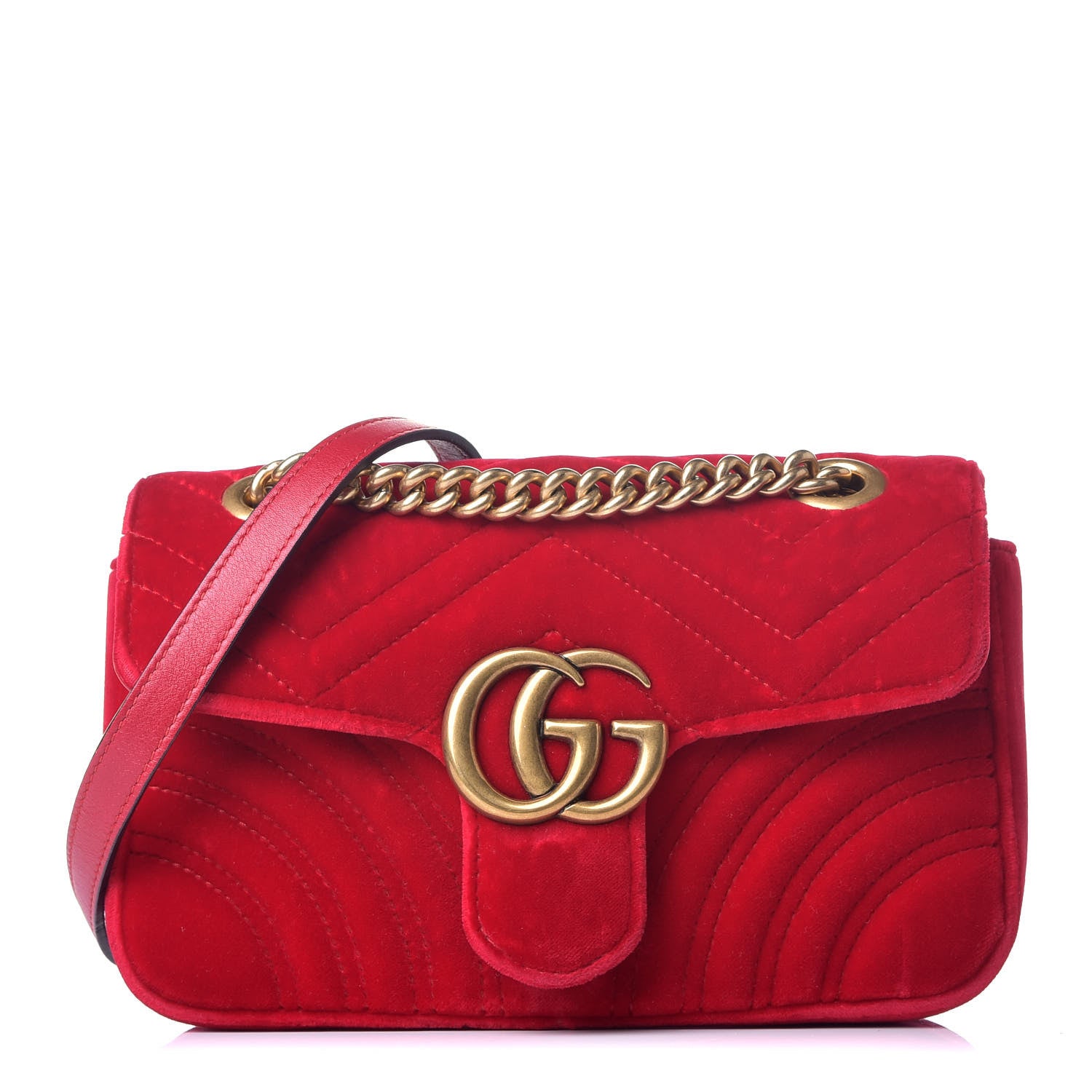Gucci Velvet Matelasse Mini GG Marmont Shoulder Bag Hibiscus Red 1 of 9