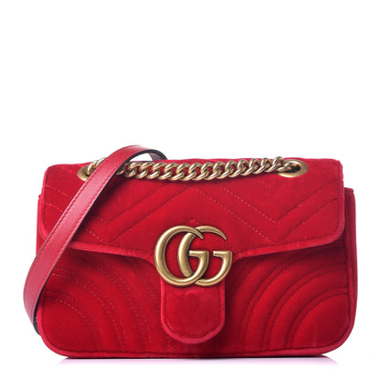 Gucci Velvet Matelasse Mini GG Marmont Shoulder Bag Hibiscus Red 1 of 9