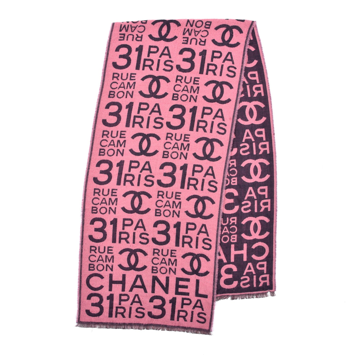 Chanel Cashmere Silk CC Logo Fringe Scarf Pink 2 of 4