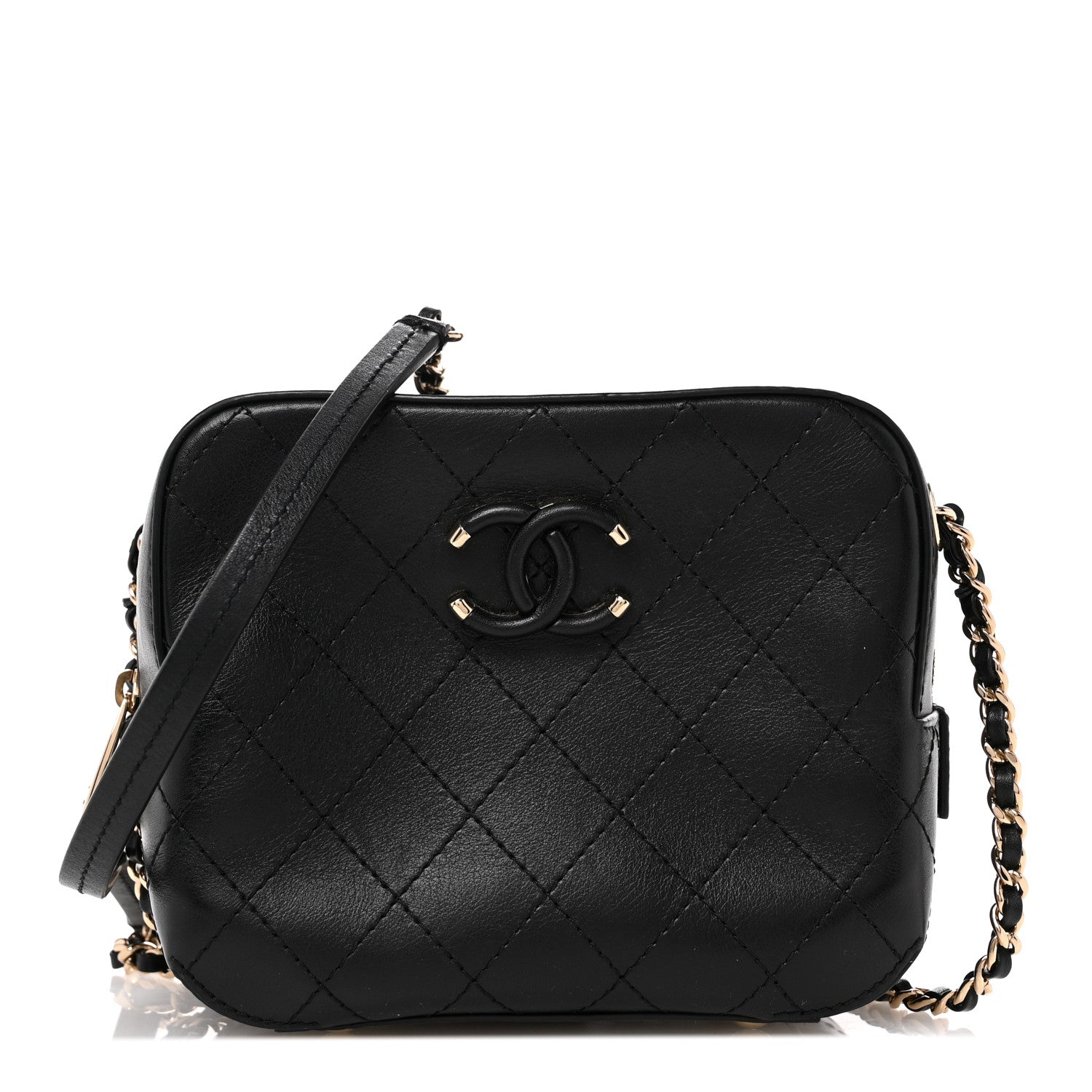 Chanel Calfskin Stitched Enamel CC Camera Case Bag Black 1 of 10