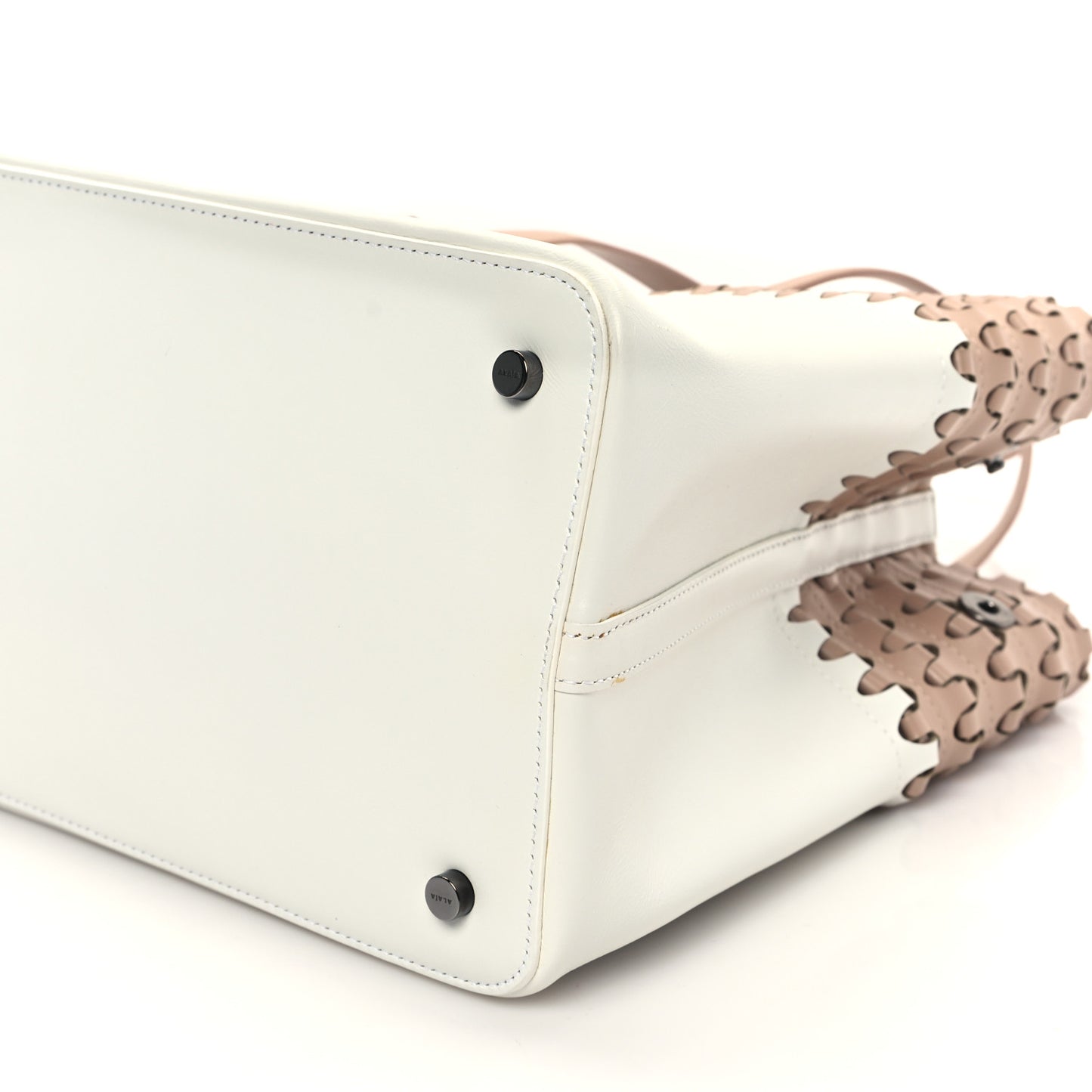 Calfskin Laser Cut Tote Nude White