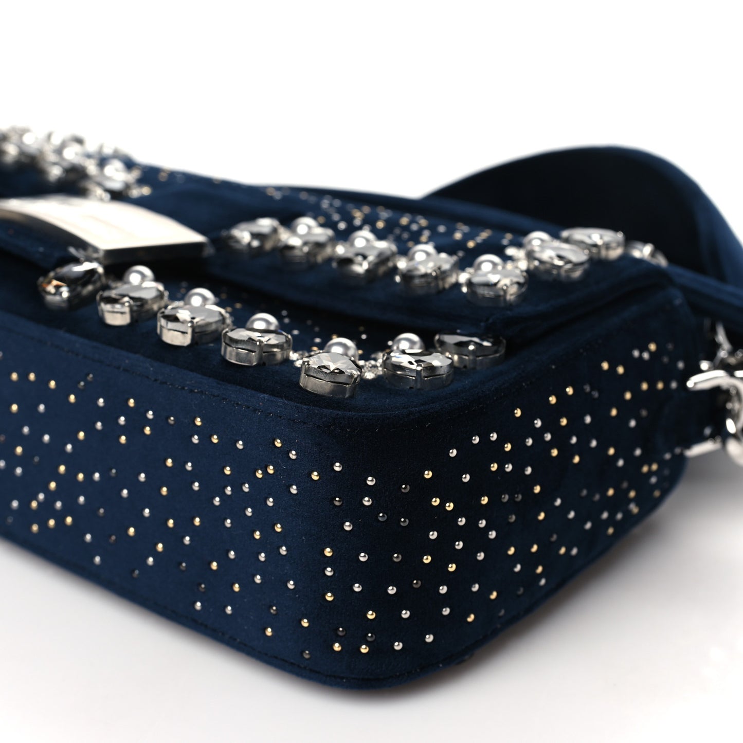 Velvet Crystal Embellished Baguette Midnight
