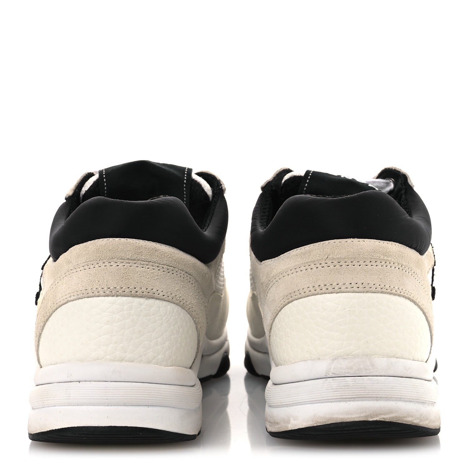 Chanel Mesh Suede Calfskin Grained Calfskin Womens CC Sneakers 37 White Black 6 of 13