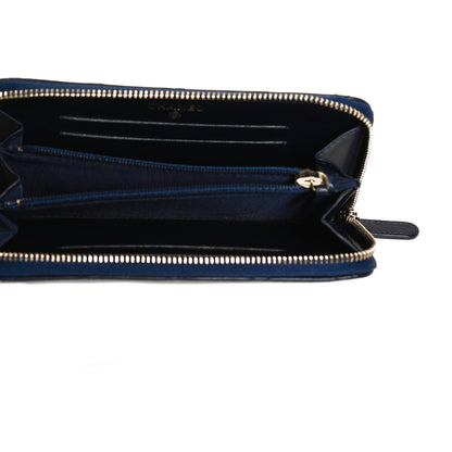 Chanel Lambskin Quilted Small Lucky Charms Zip Around Wallet Navy 5 of 12