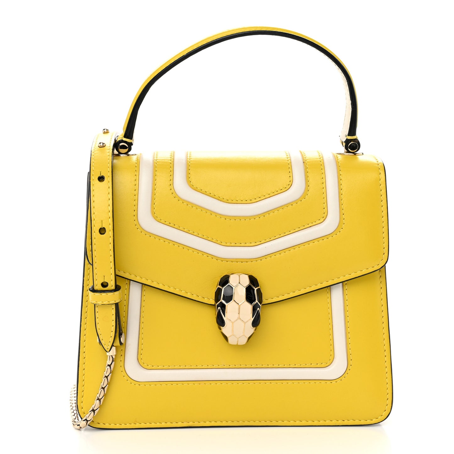 Calfskin Serpenti Forever Top Handle Yellow White