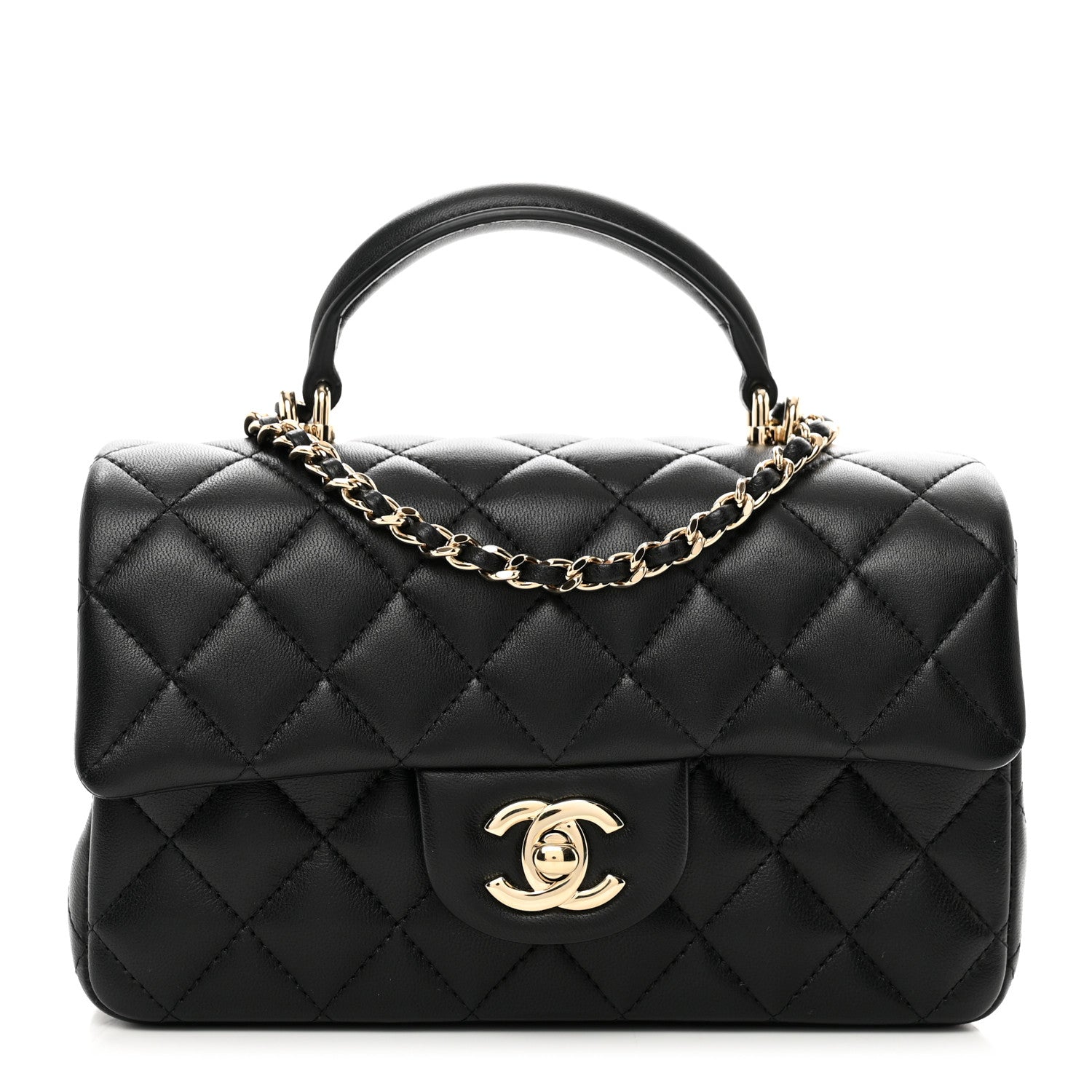 Chanel Lambskin Quilted Mini Top Handle Rectangular Flap Black 1 of 11