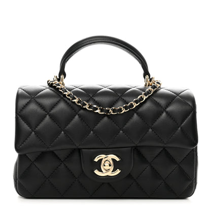 Chanel Lambskin Quilted Mini Top Handle Rectangular Flap Black 1 of 11