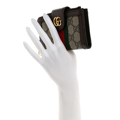 Gucci GG Supreme Monogram Textured Dollar Calfskin Web Ophidia Overlay Zip Around Card Case Wallet Beige Ebony New Acero 2 of 7