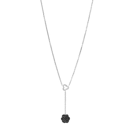Chanel 18K White Gold Diamond Black Onyx Camelia Sculpte Pendant Necklace 1 of 5
