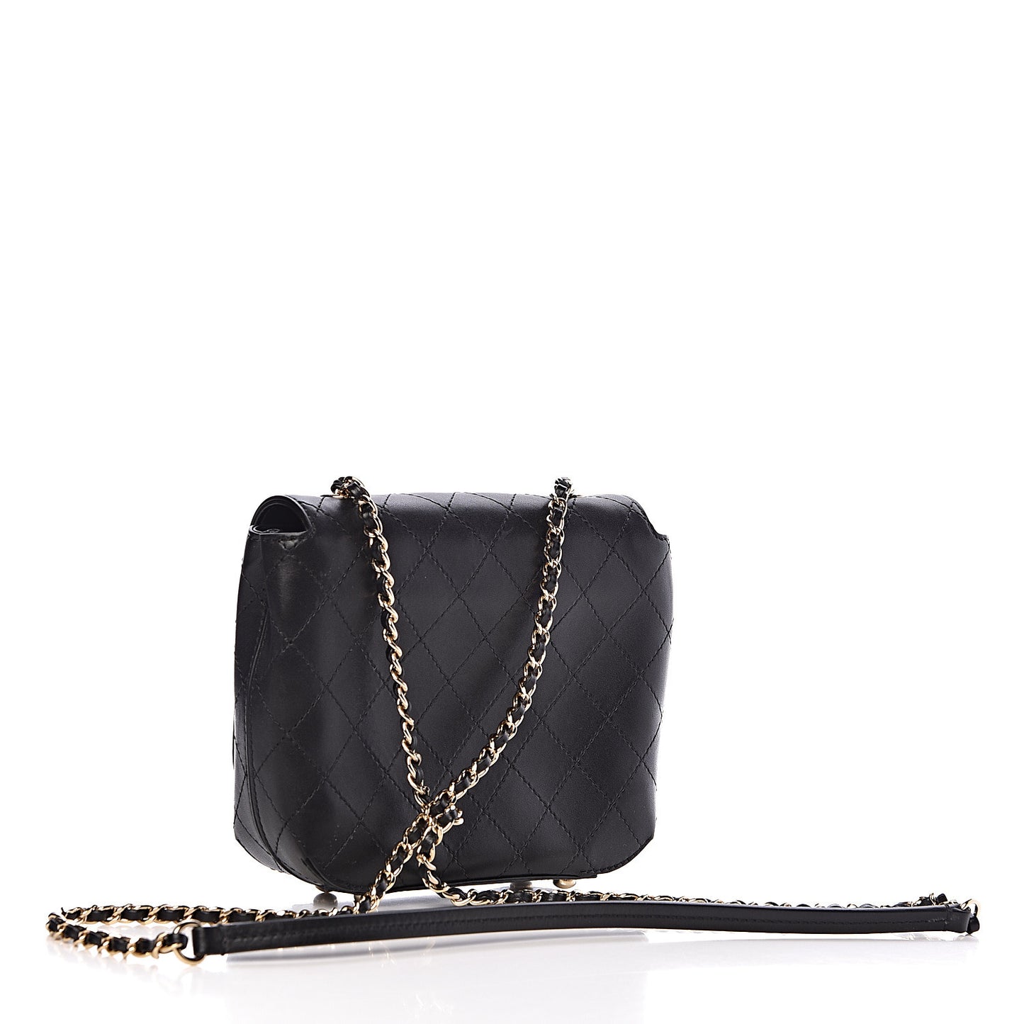 Calfskin Stitched Small Covered CC Flap Bag Black
