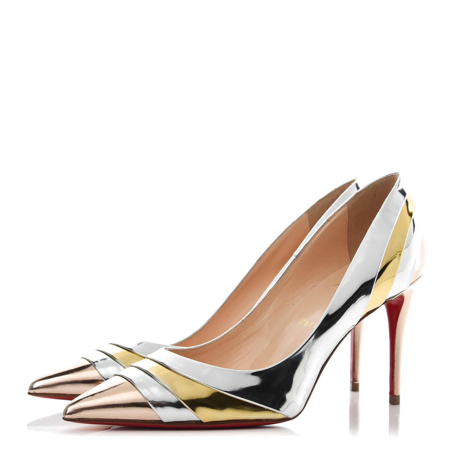 Christian Louboutin Nappa Patent Veau Mirror Eklectica 85 Pumps 38 Silver 3 of 7