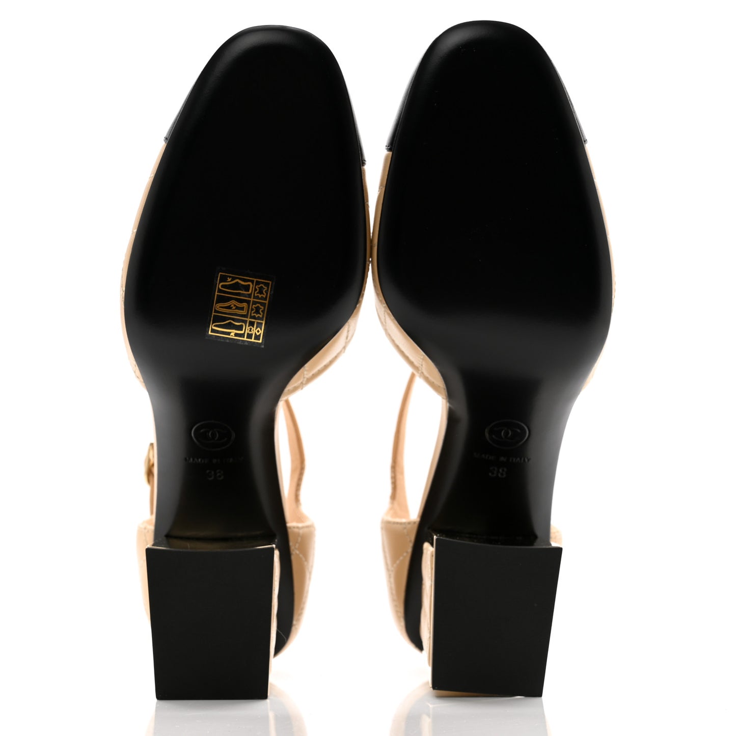 Lambskin Quilted Cap Toe Mary Jane Pumps 38 Beige Black