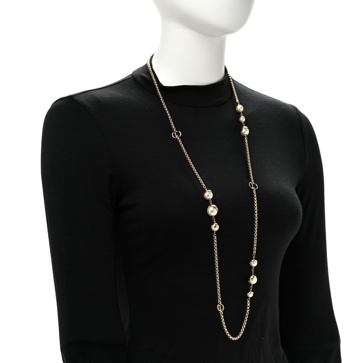 Metal Crystal Pearl CD Necklace Gold
