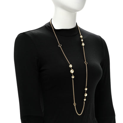 Christian Dior Metal Crystal Pearl CD Necklace Gold 2 of 5