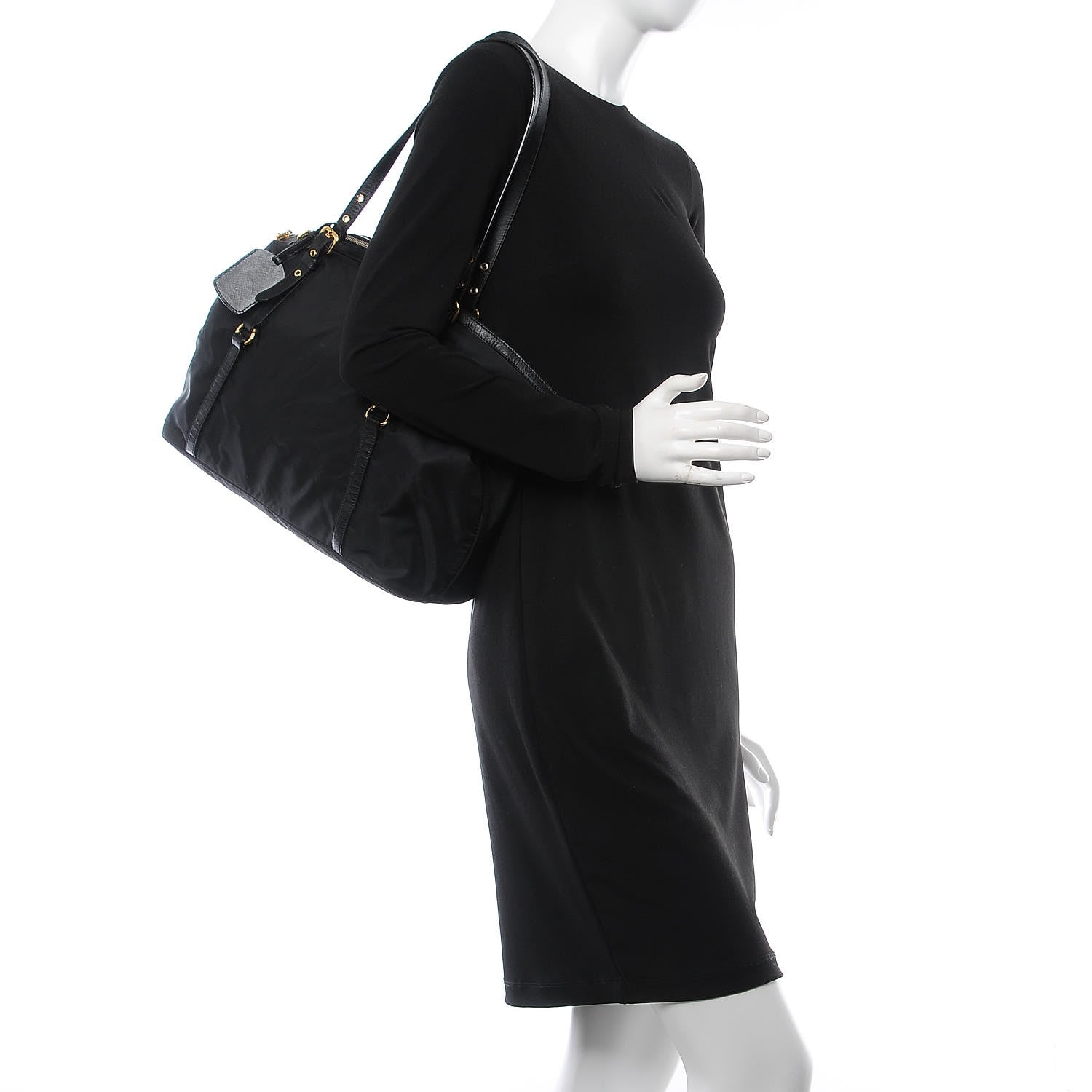 Prada Tessuto Nylon Saffiano Tote Black 3 of 9