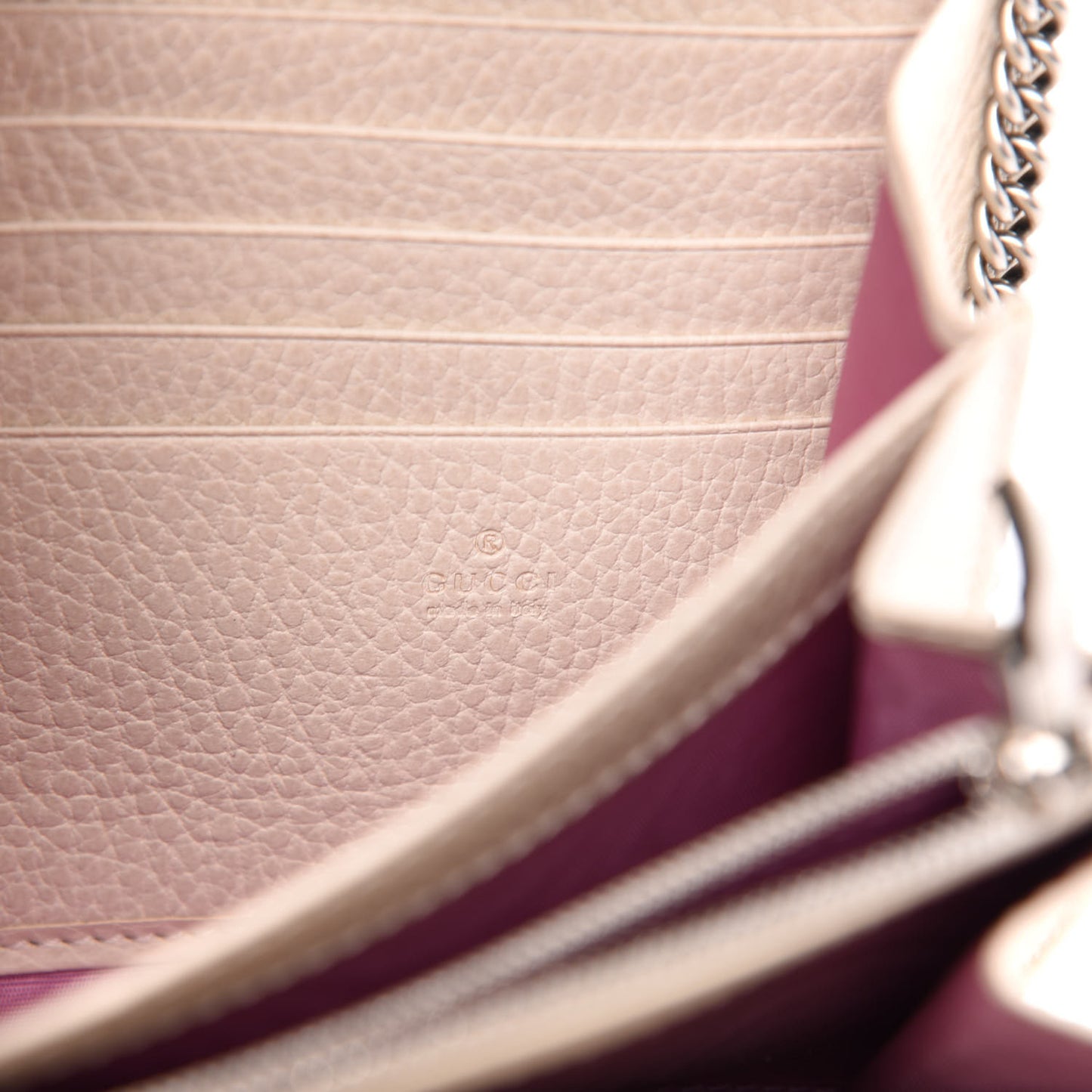 Dollar Calfskin Mini Dionysus Chain Wallet Mystic White
