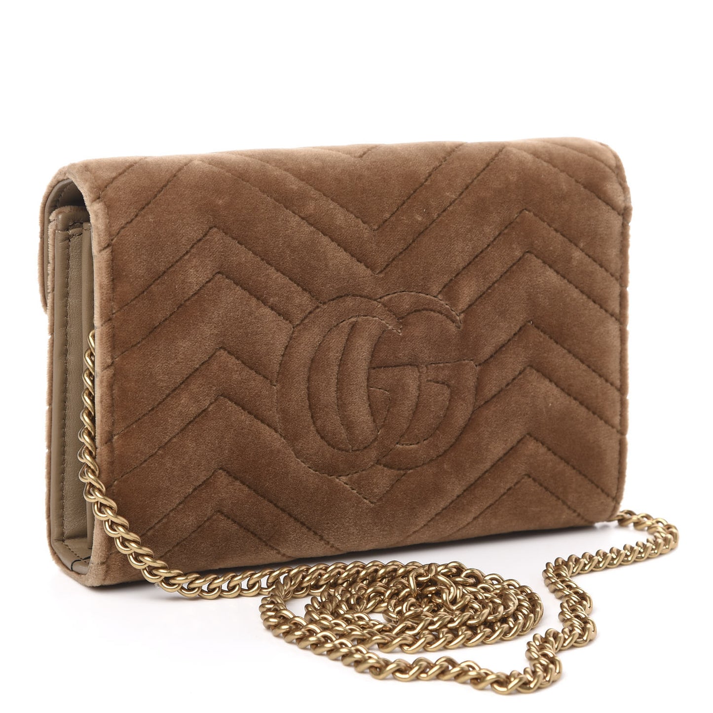 Velvet Matelasse GG Marmont Chain Wallet Taupe