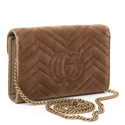 Gucci Velvet Matelasse GG Marmont Chain Wallet Taupe 3 of 11