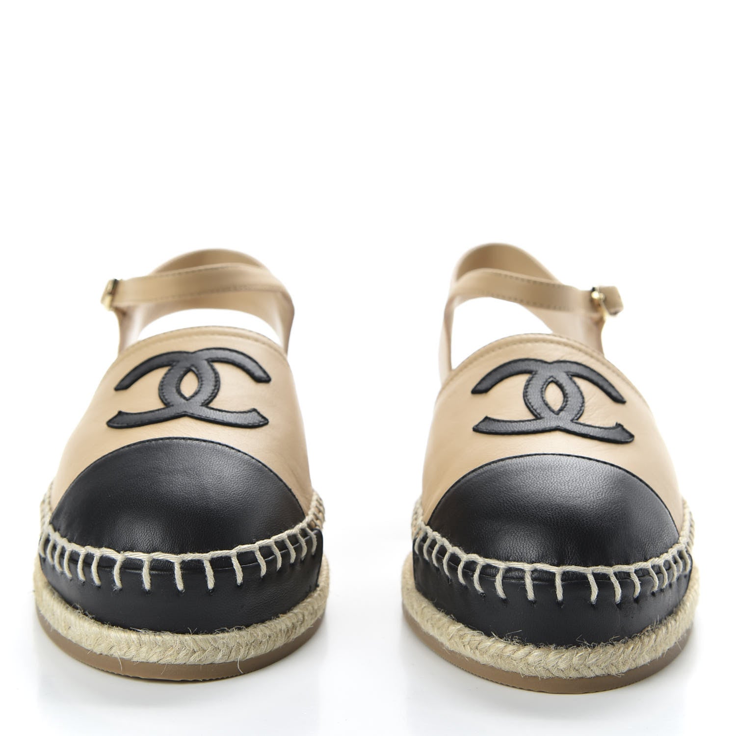 Chanel Lambskin CC Espadrilles 35 Beige Black 2 of 10