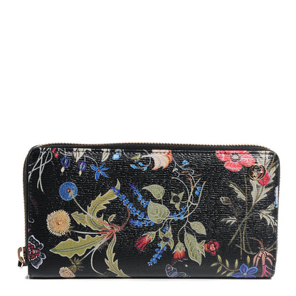 Gucci Shangai Calfskin Flora Knight Zip Around Wallet Black 1 of 8