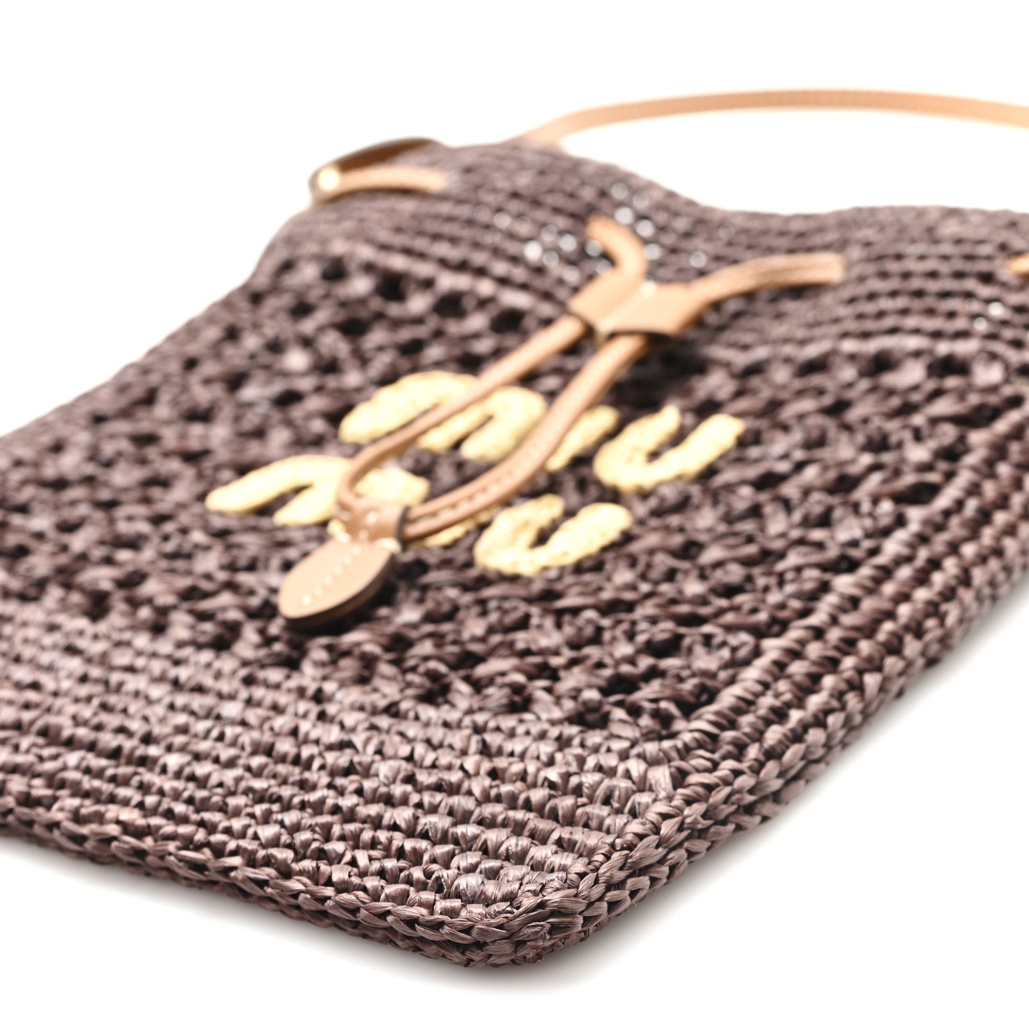 Miu Miu Raffia Crochet Drawstring Pouch Cacao Naturale 9 of 9