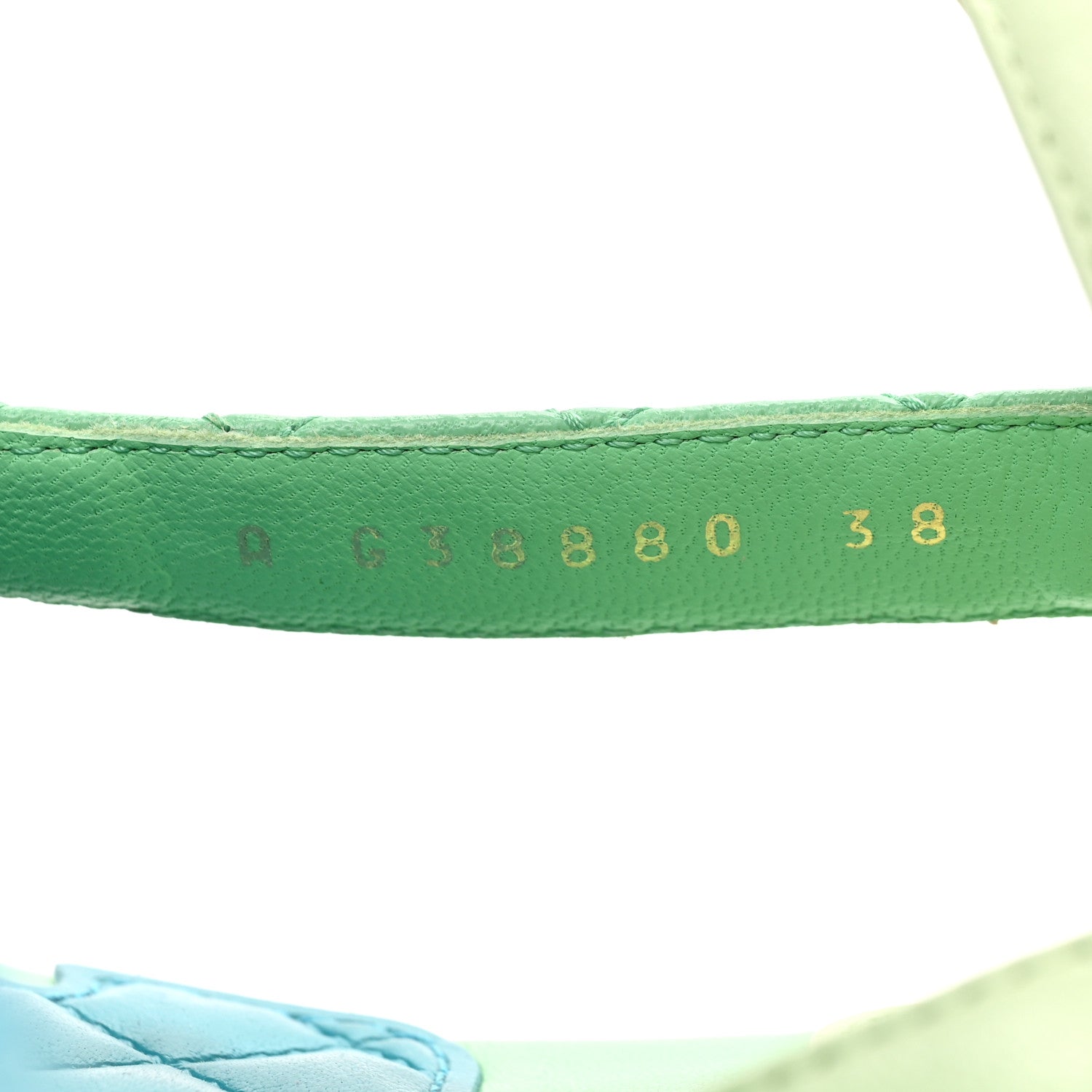 Chanel Lambskin Logo Platform Sandals 38 Turquoise Green Gold 5 of 9