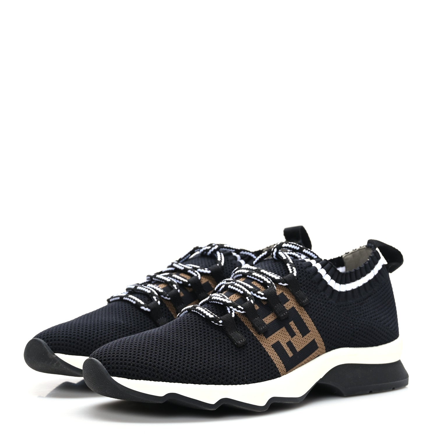 Fendi Stretch Knit Jacquard FF Lace-Up Sock Sneakers 38 Tobacco Black 3 of 6