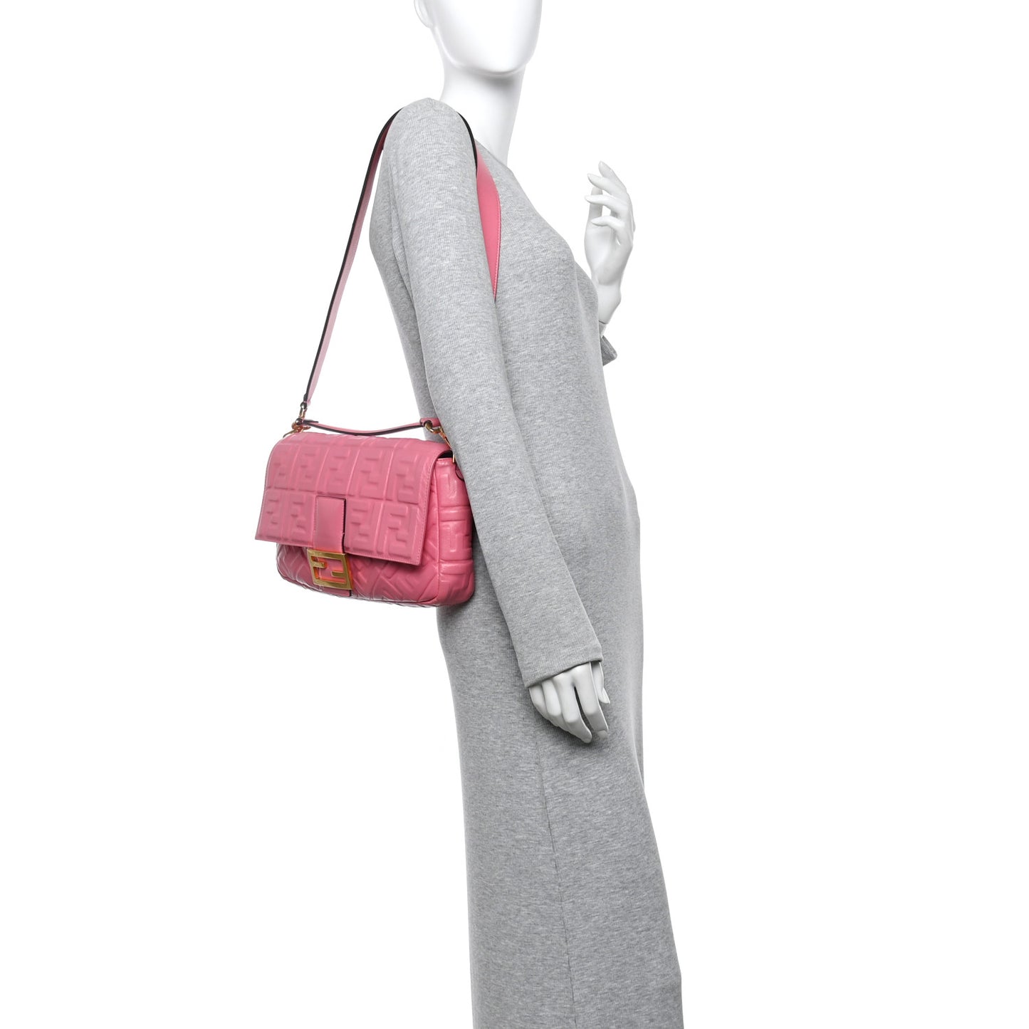 Nappa FF 1974 Embossed Large Baguette Rosa Fluo