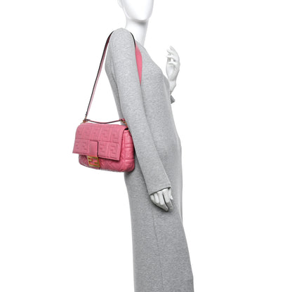 Fendi Nappa FF 1974 Embossed Large Baguette Rosa Fluo 2 of 10