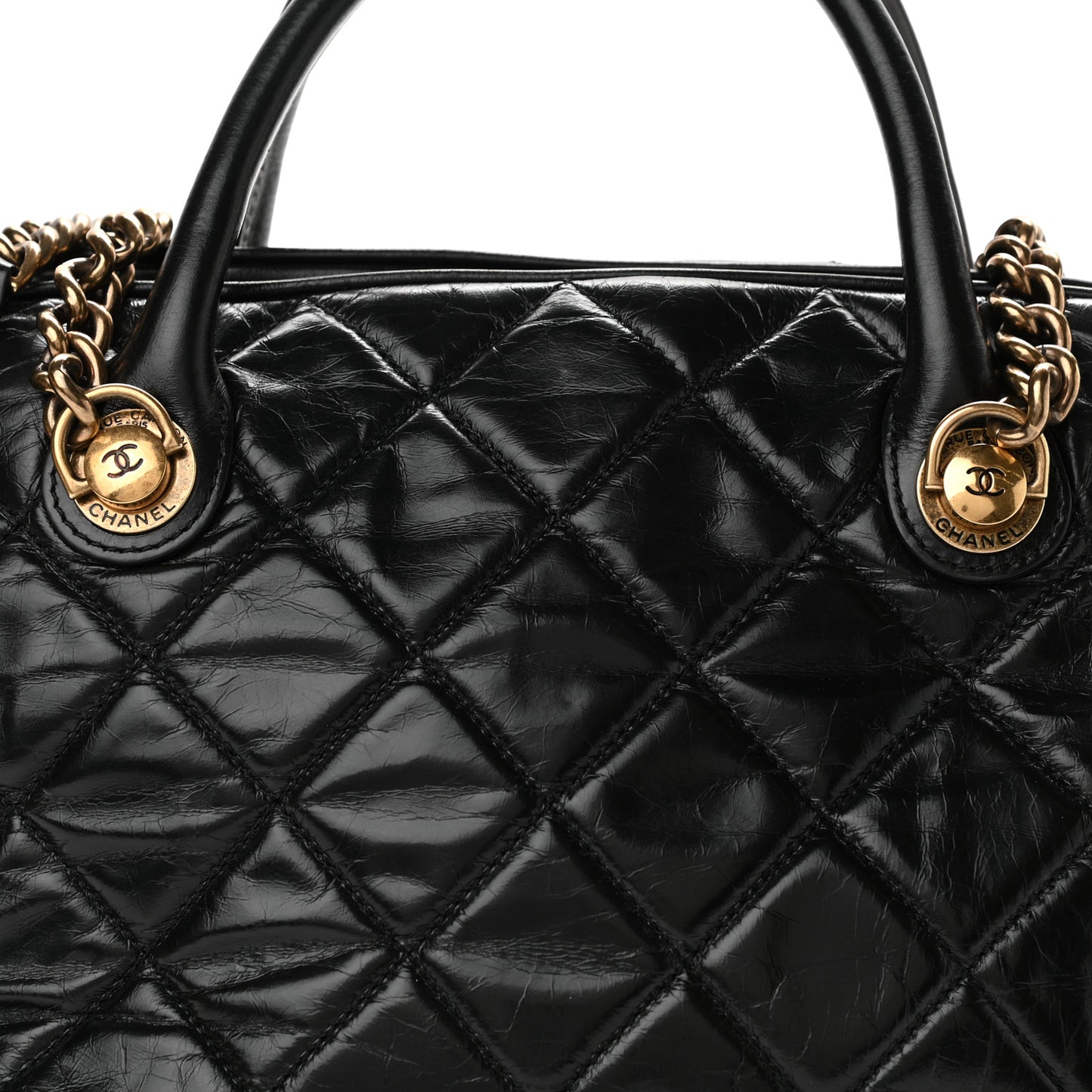 Glazed Calfskin Castle Rock Bowling Bag Black