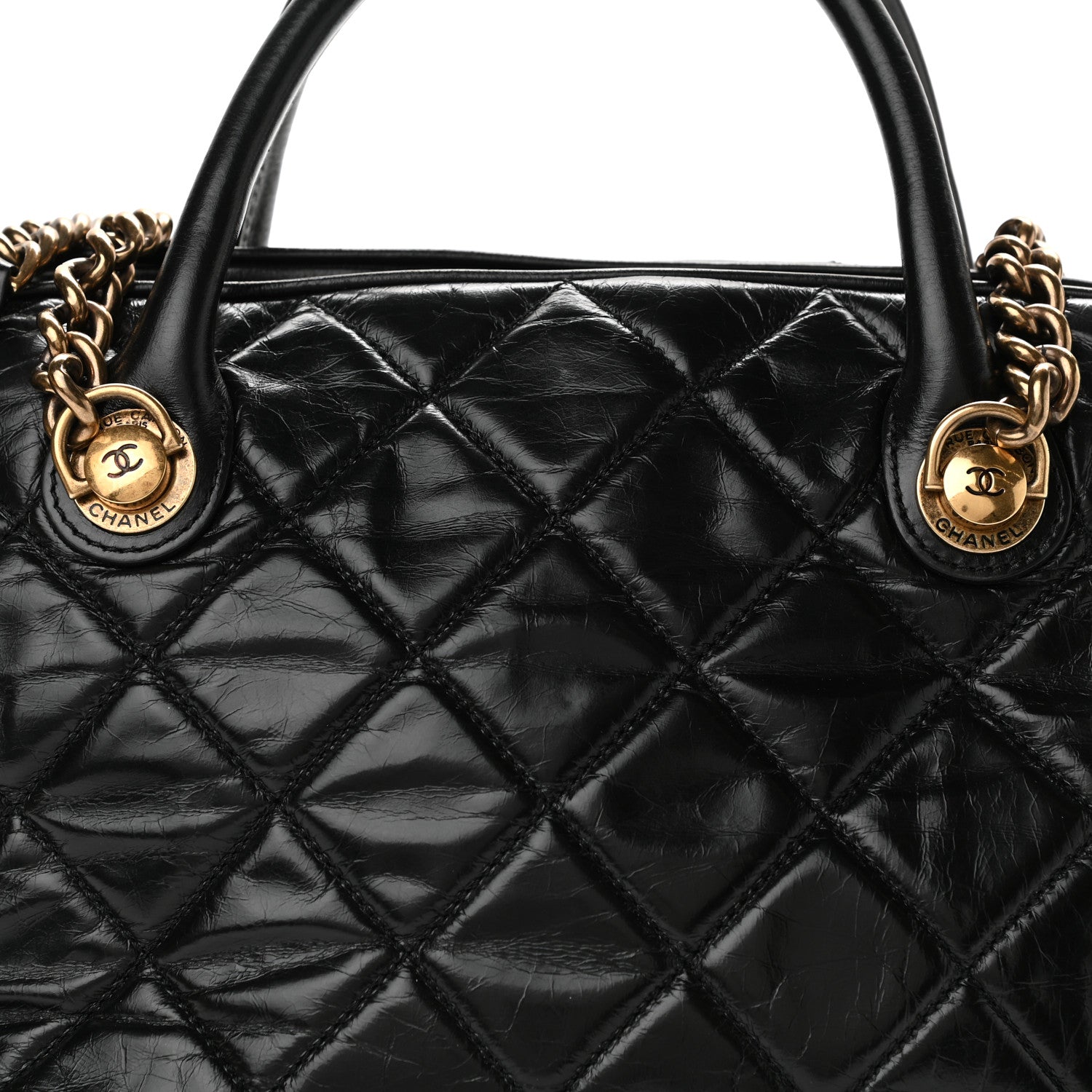 Chanel Glazed Calfskin Castle Rock Bowling Bag Black 8 of 10