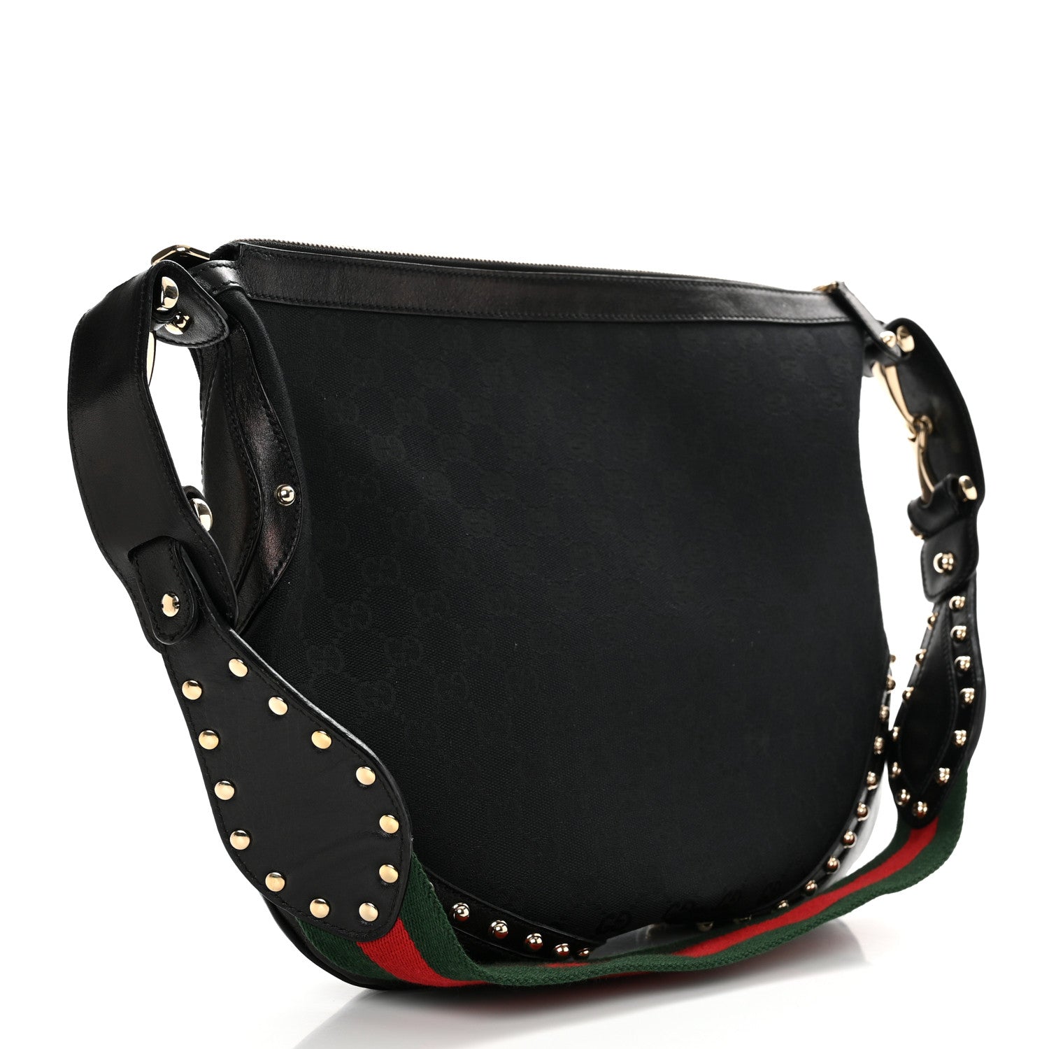 Gucci Monogram Pelham Studded Shoulder Bag Black 2 of 11