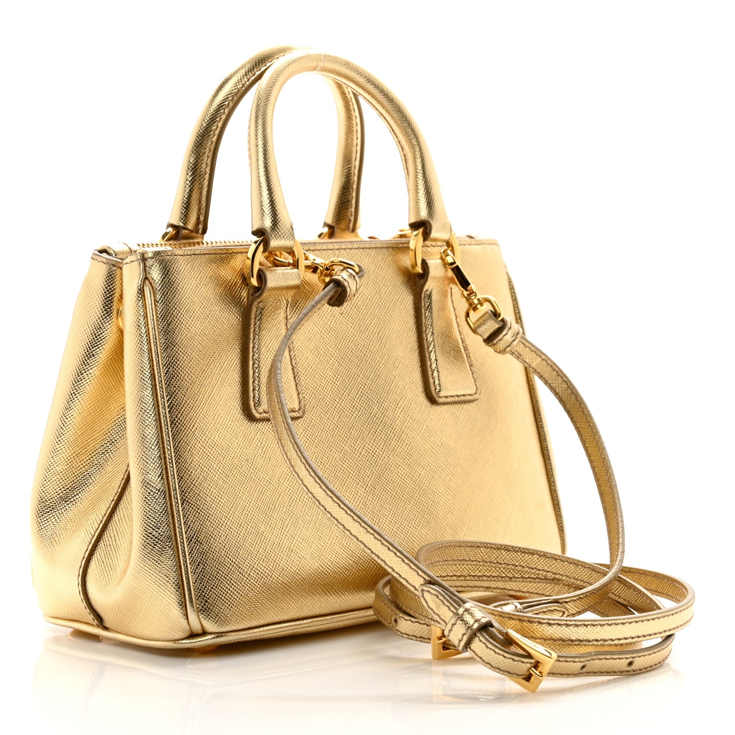 Prada Metallic Saffiano Lux Micro Galleria Double Zip Tote Gold 4 of 12