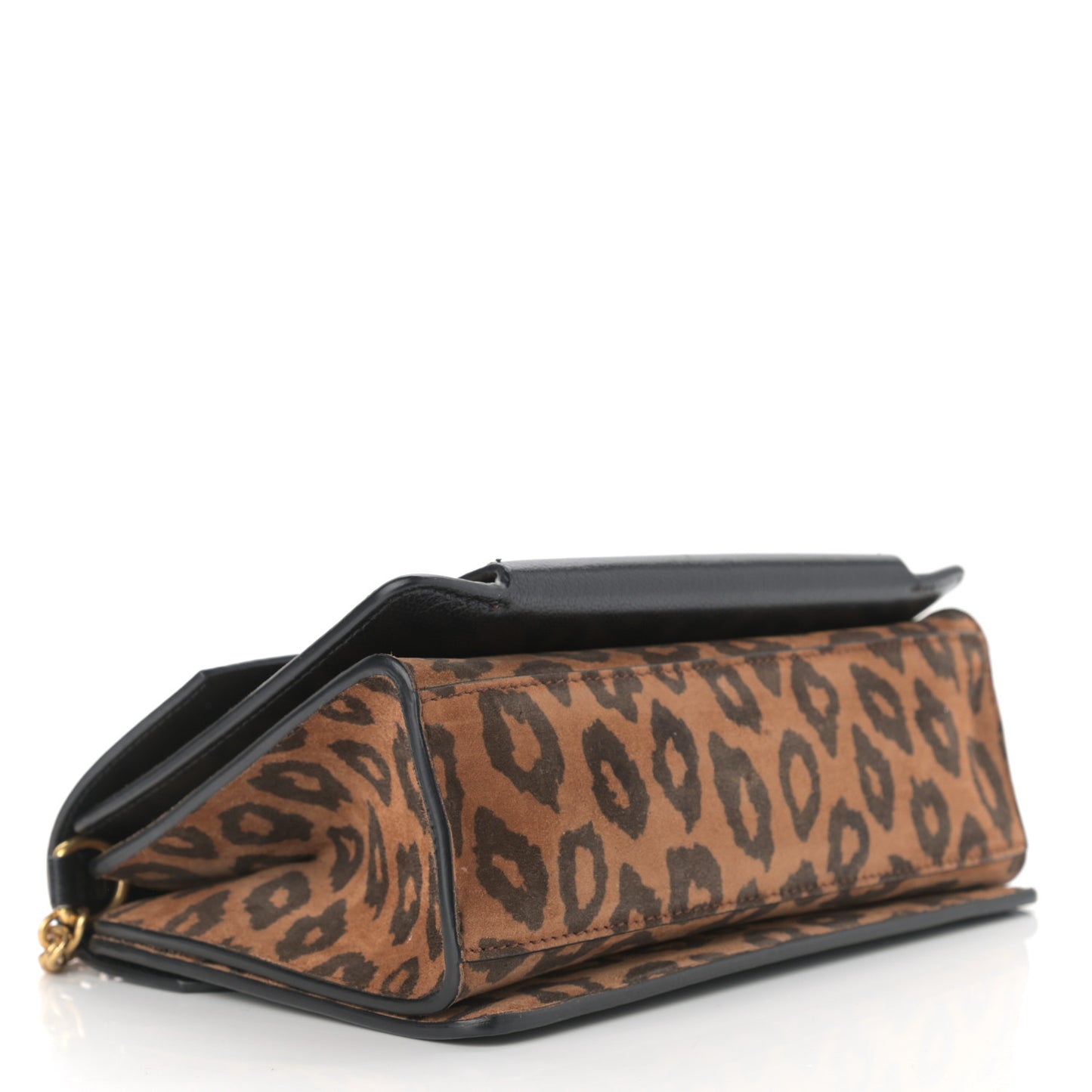 Calfskin Suede Leopard Print Small GV3 Shoulder Bag Black Chestnut