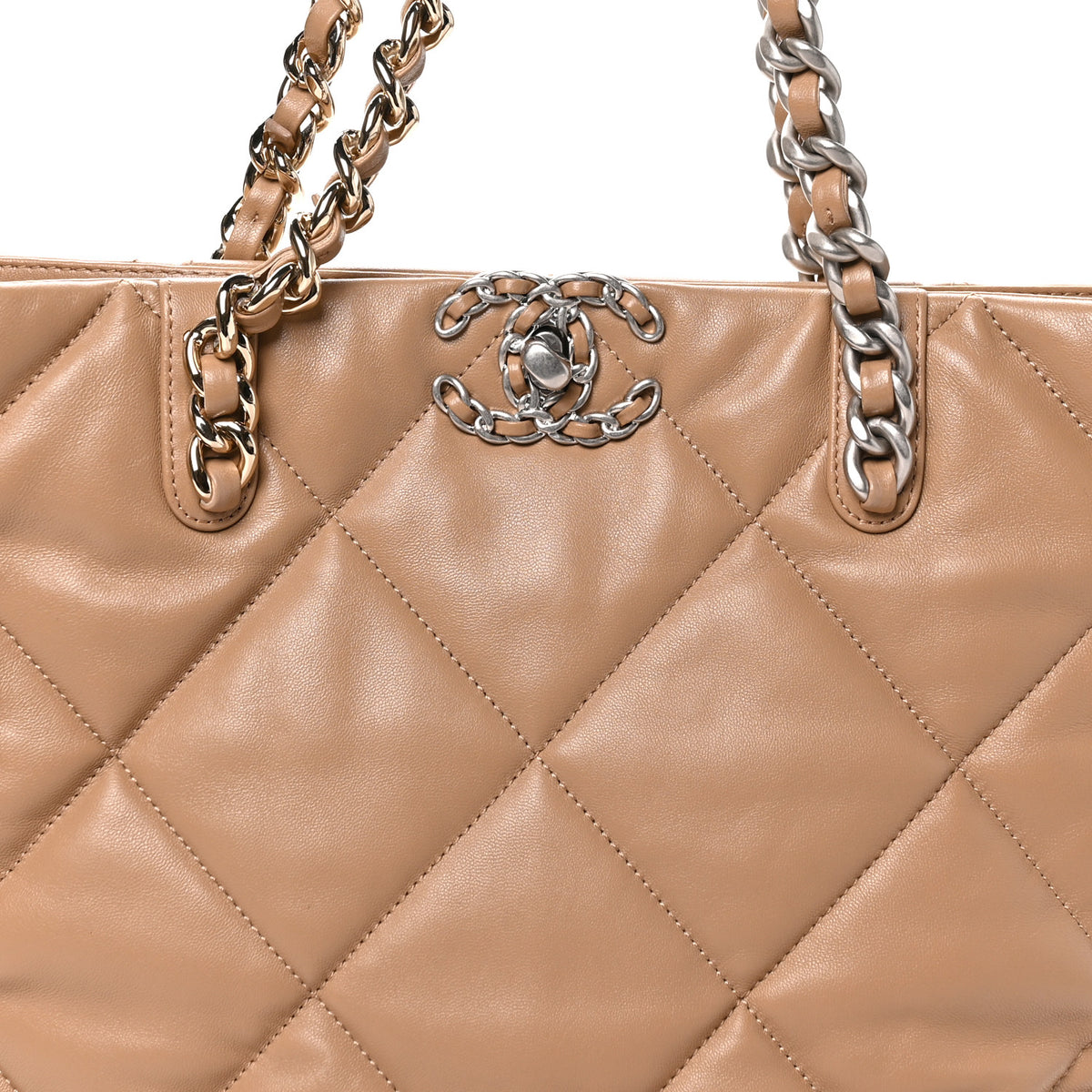 Lambskin Quilted Chanel 19 Shopping Bag Beige