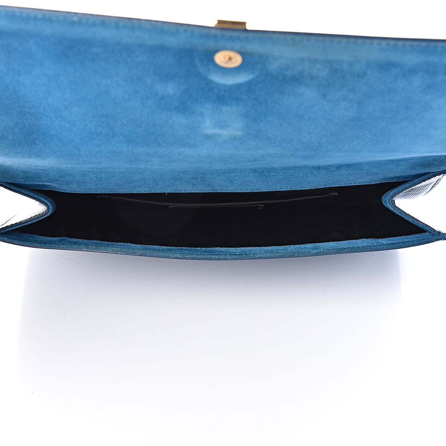 Textured Patent Classic Y Ligne Clutch Blue